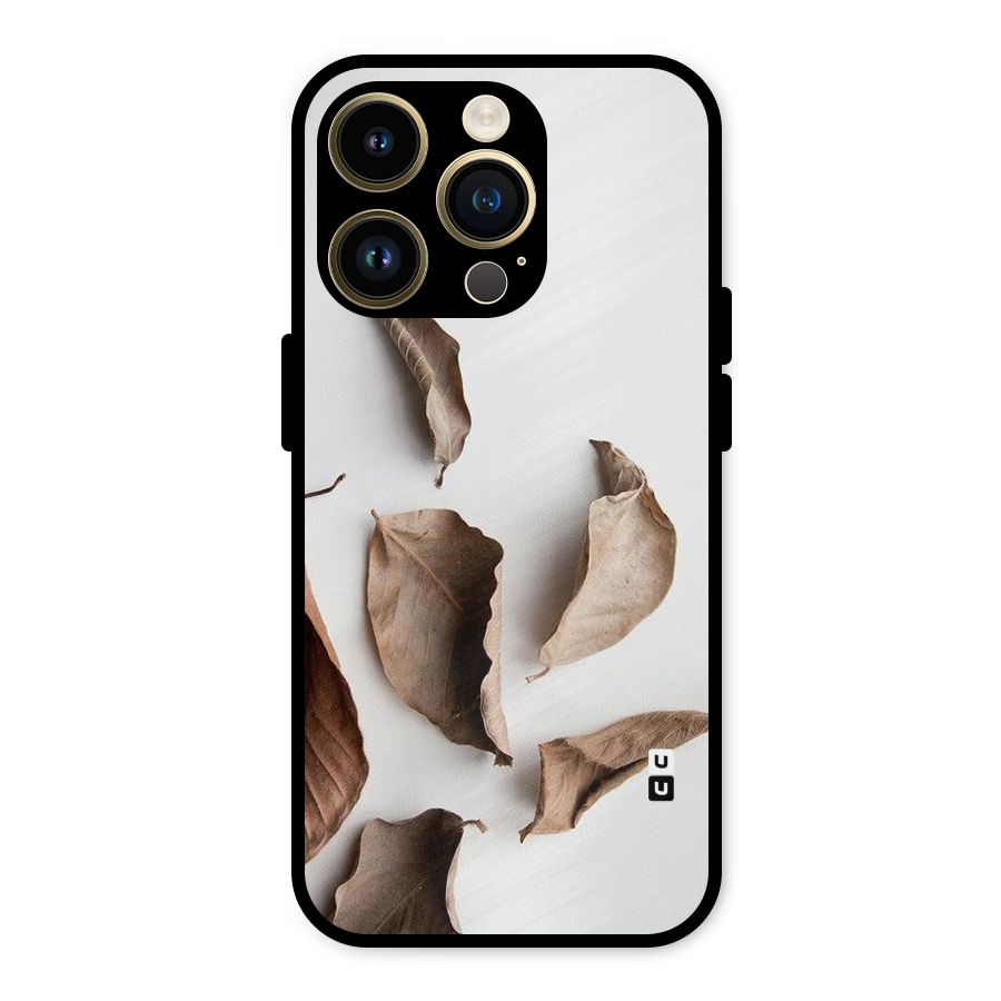 Brown Dusty Leaves Metal Back Case for iPhone 14 Pro