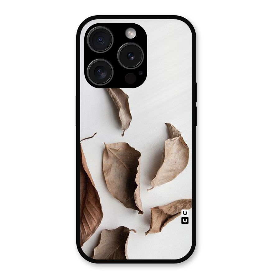 Brown Dusty Leaves Metal Back Case for iPhone 15 Pro