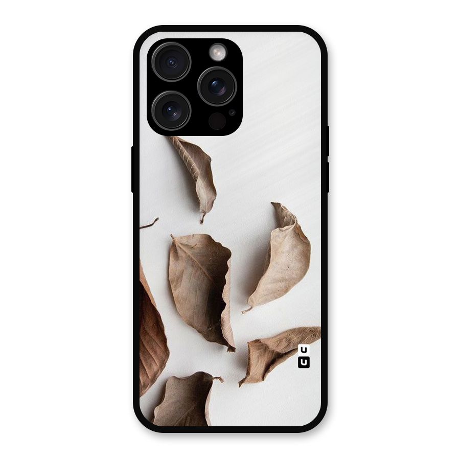 Brown Dusty Leaves Metal Back Case for iPhone 15 Pro Max