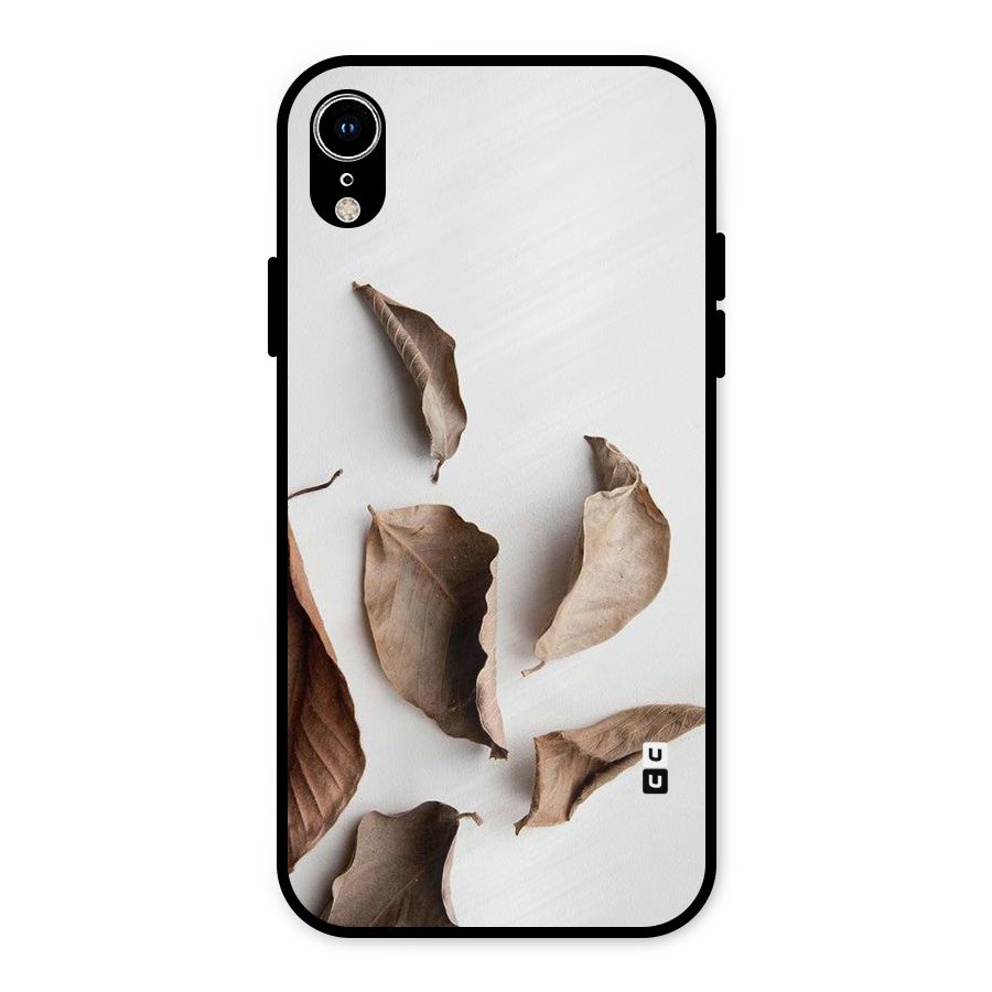 Brown Dusty Leaves Metal Back Case for iPhone XR