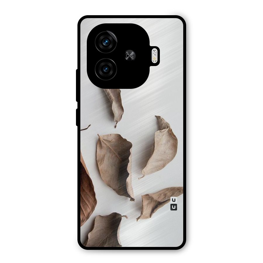 Brown Dusty Leaves Metal Back Case for iQOO Z9 Turbo