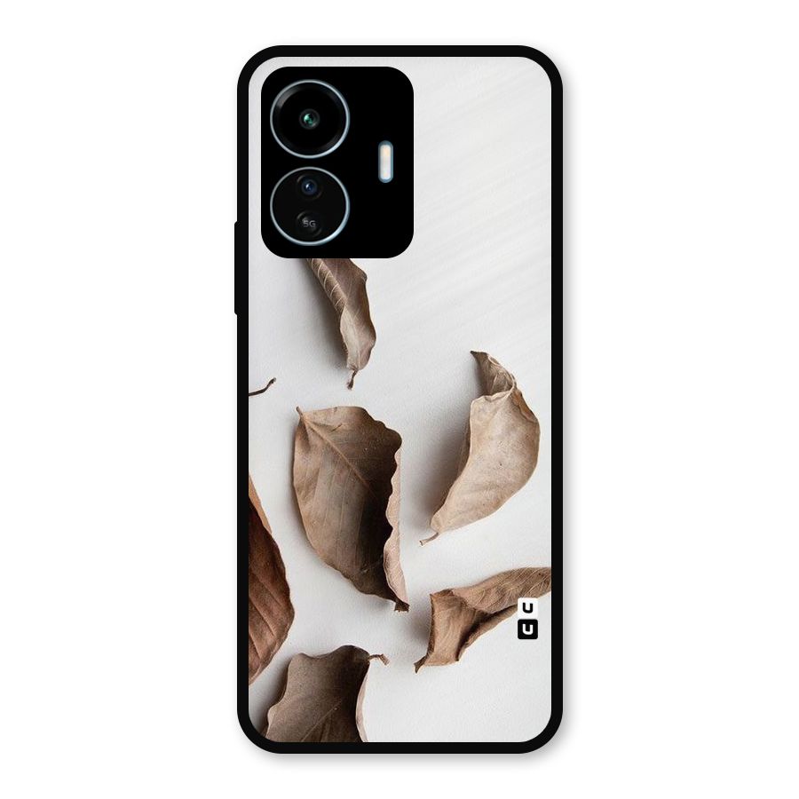 Brown Dusty Leaves Metal Back Case for vivo iQOO Z6 Lite 5G