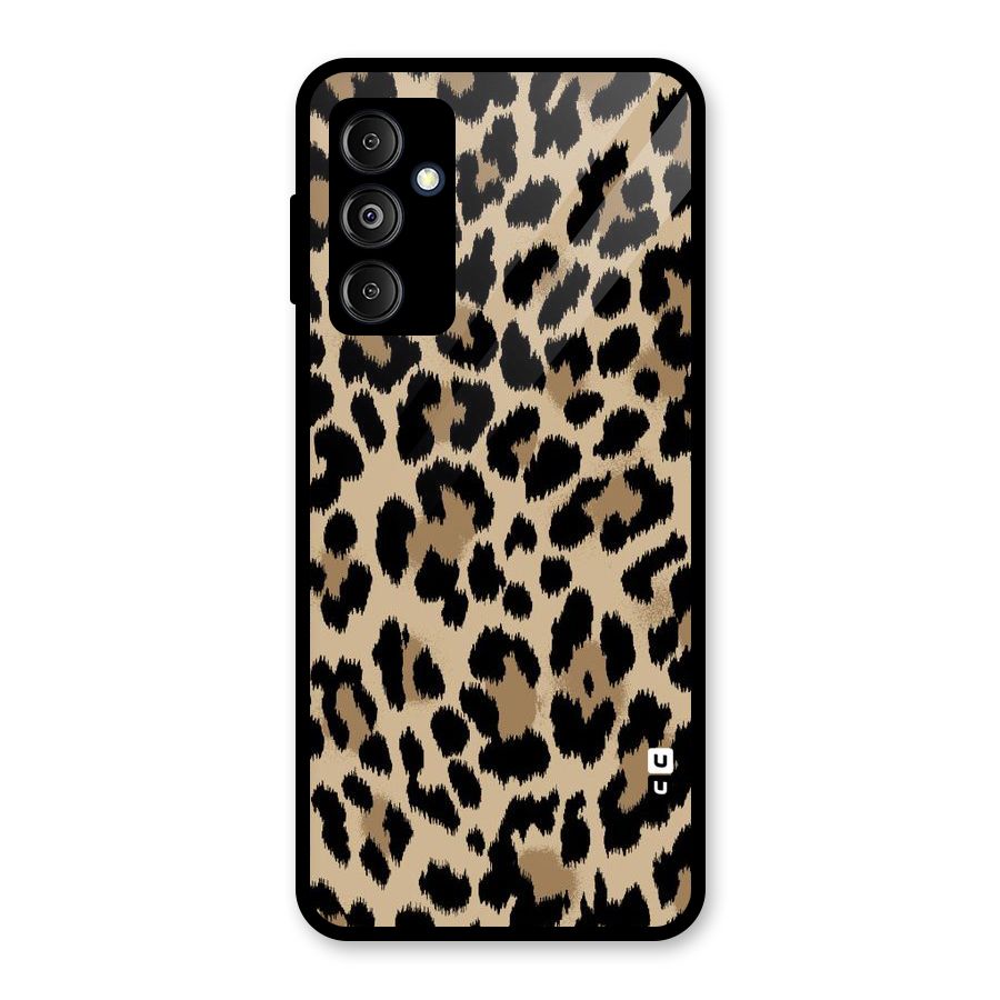 Brown Leapord Print Glass Back Case for Galaxy M14 5G