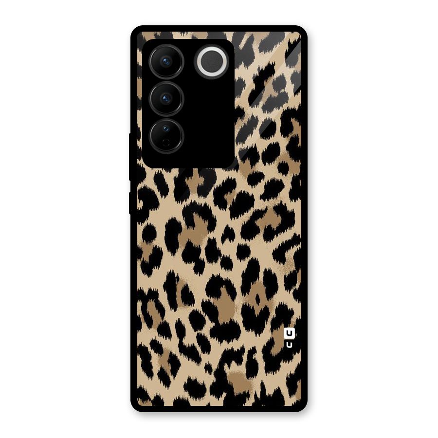 Brown Leapord Print Glass Back Case for Vivo V27 Pro