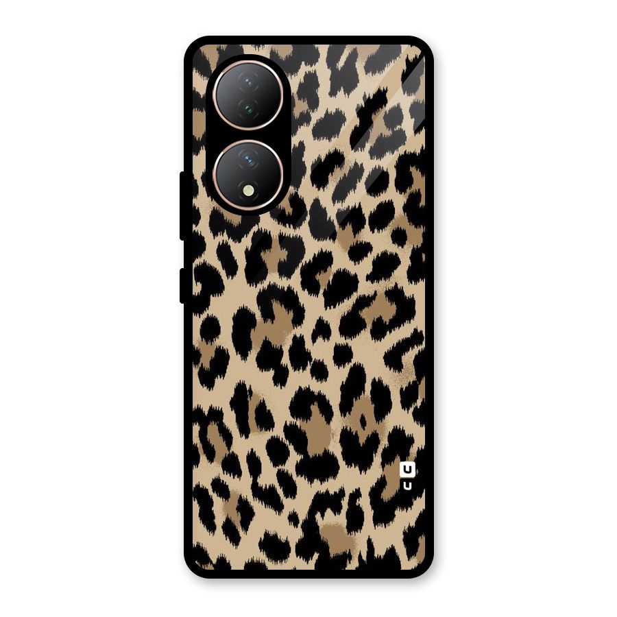 Brown Leapord Print Glass Back Case for Vivo Y100A
