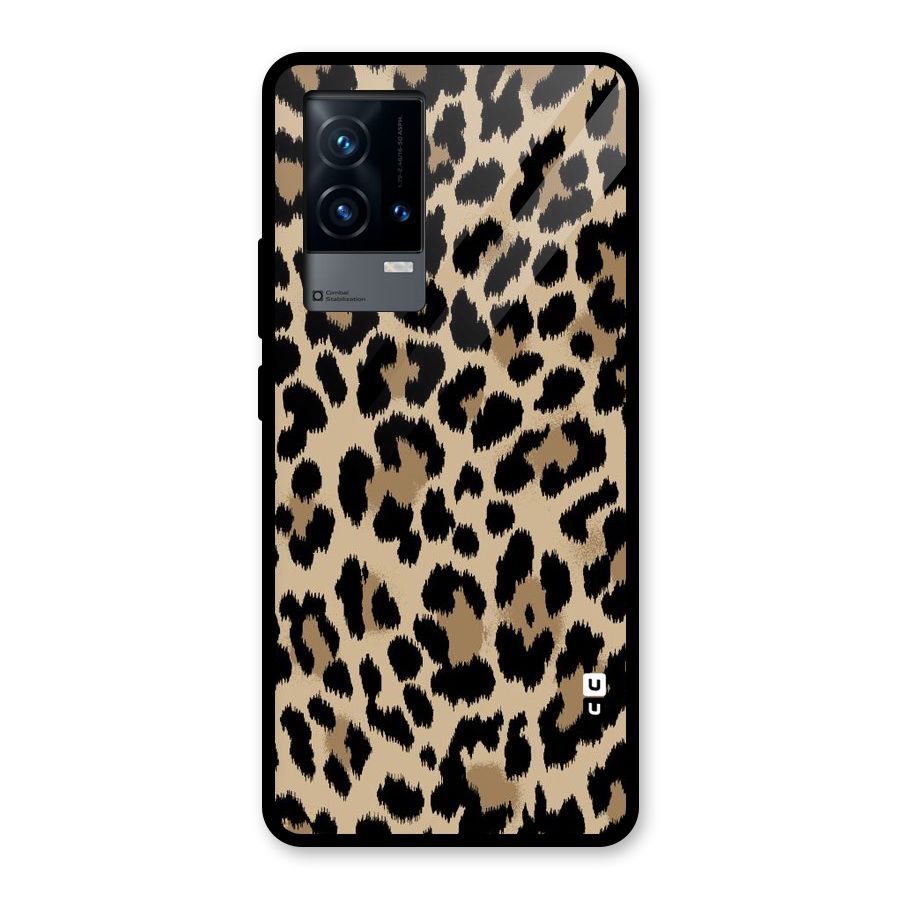 Brown Leapord Print Glass Back Case for iQOO 9 5G
