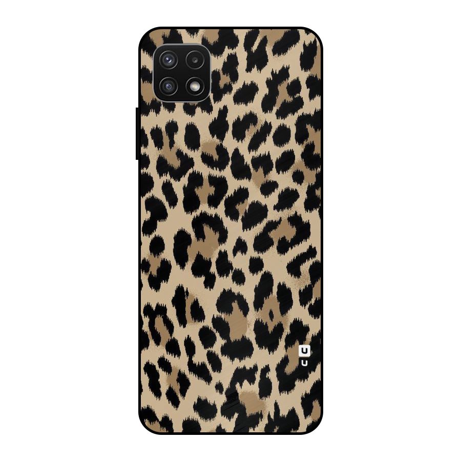 Brown Leapord Print Metal Back Case for Galaxy A22 5G