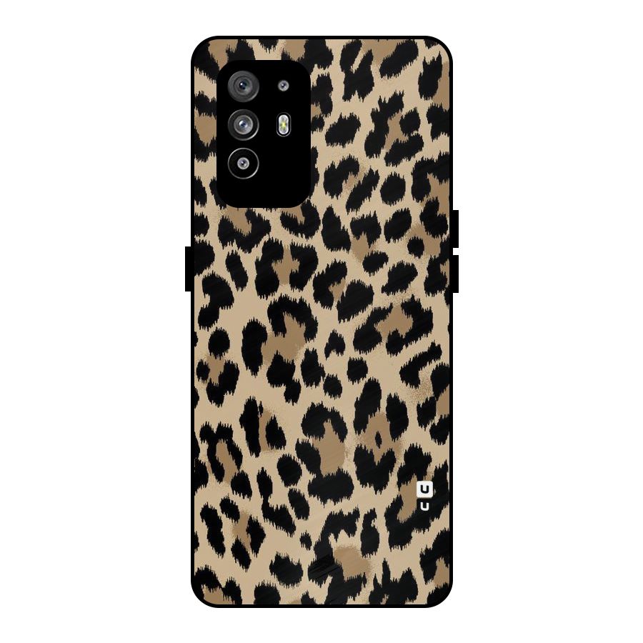 Brown Leapord Print Metal Back Case for Oppo F19 Pro Plus 5G