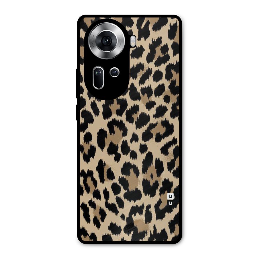 Brown Leapord Print Metal Back Case for Oppo Reno11 5G