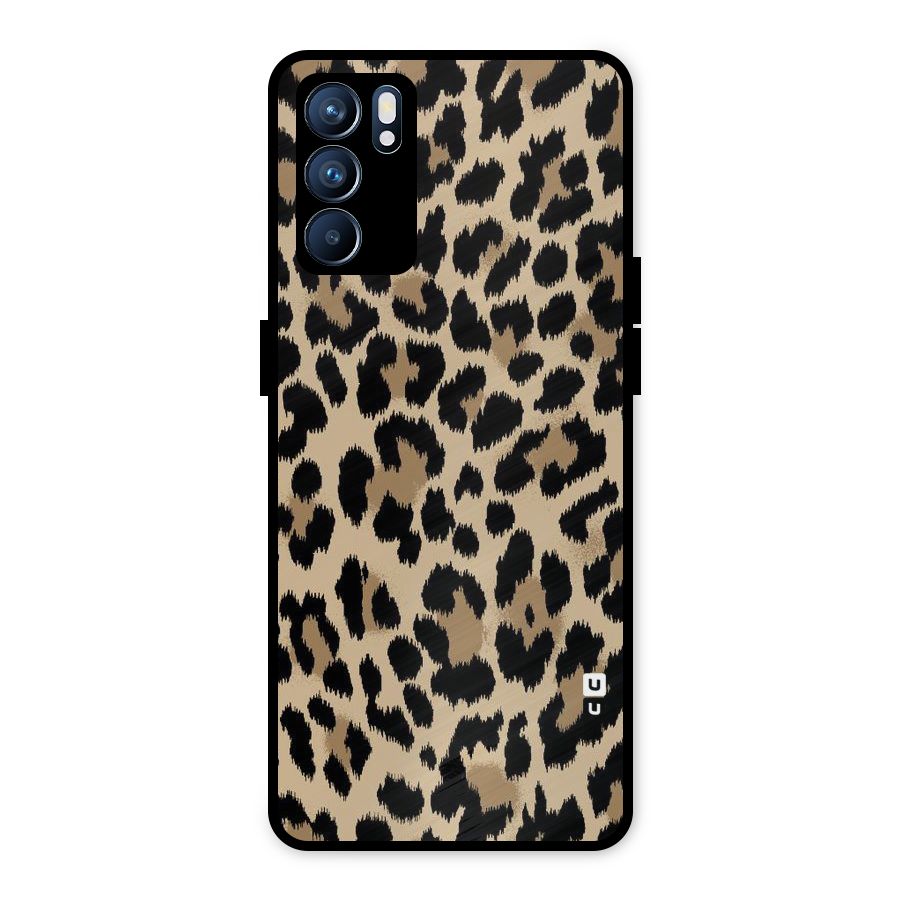 Brown Leapord Print Metal Back Case for Oppo Reno6 5G