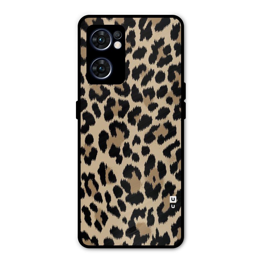 Brown Leapord Print Metal Back Case for Oppo Reno7 5G