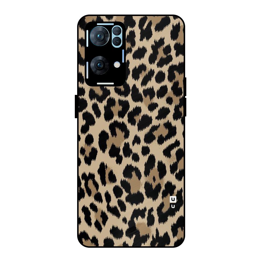 Brown Leapord Print Metal Back Case for Oppo Reno7 Pro 5G