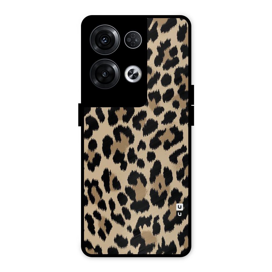 Brown Leapord Print Metal Back Case for Oppo Reno8 Pro 5G