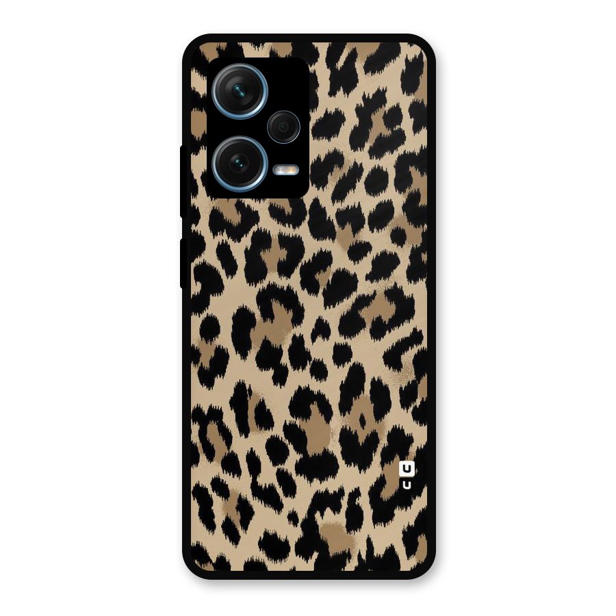 Brown Leapord Print Metal Back Case for Redmi Note 12 Pro Plus 5G