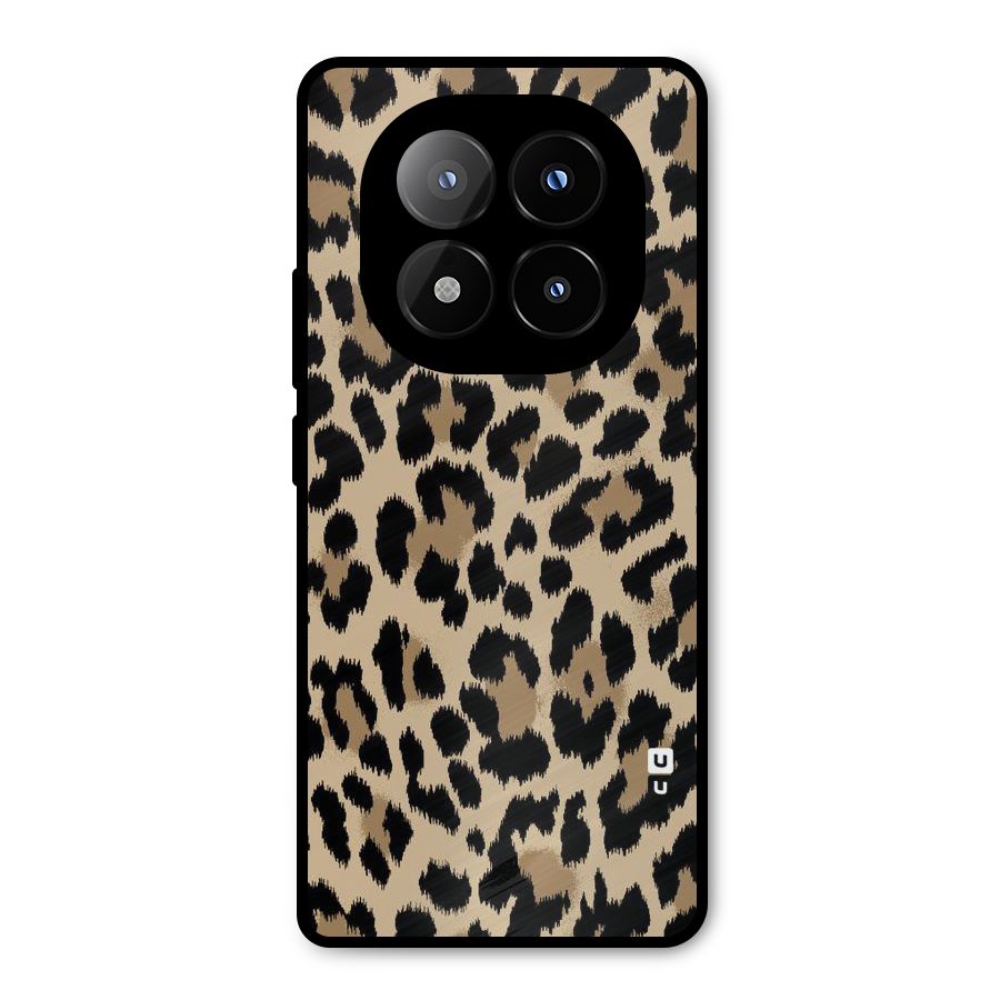 Brown Leapord Print Metal Back Case for Redmi Note 14 Pro Plus 5G