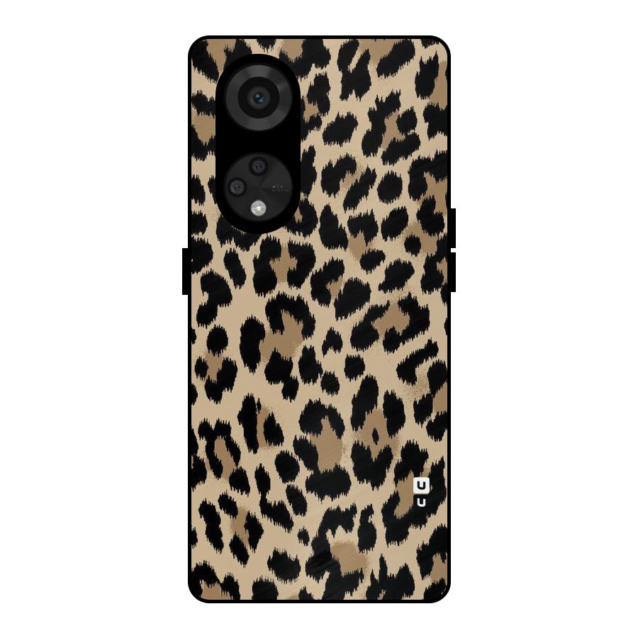 Brown Leapord Print Metal Back Case for Reno8 T 5G
