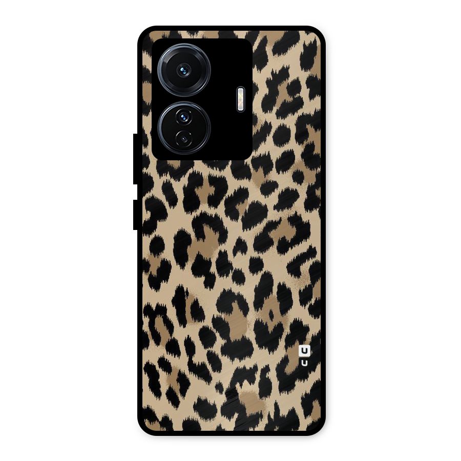 Brown Leapord Print Metal Back Case for Vivo T1 Pro