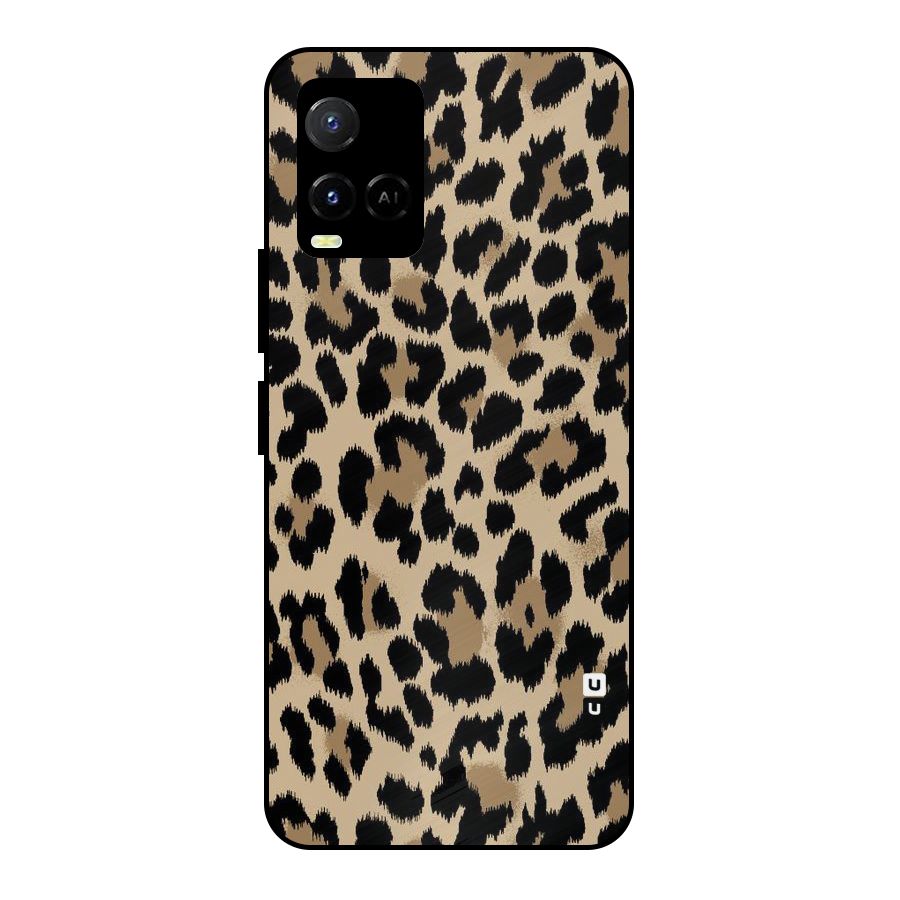 Brown Leapord Print Metal Back Case for Vivo Y21A