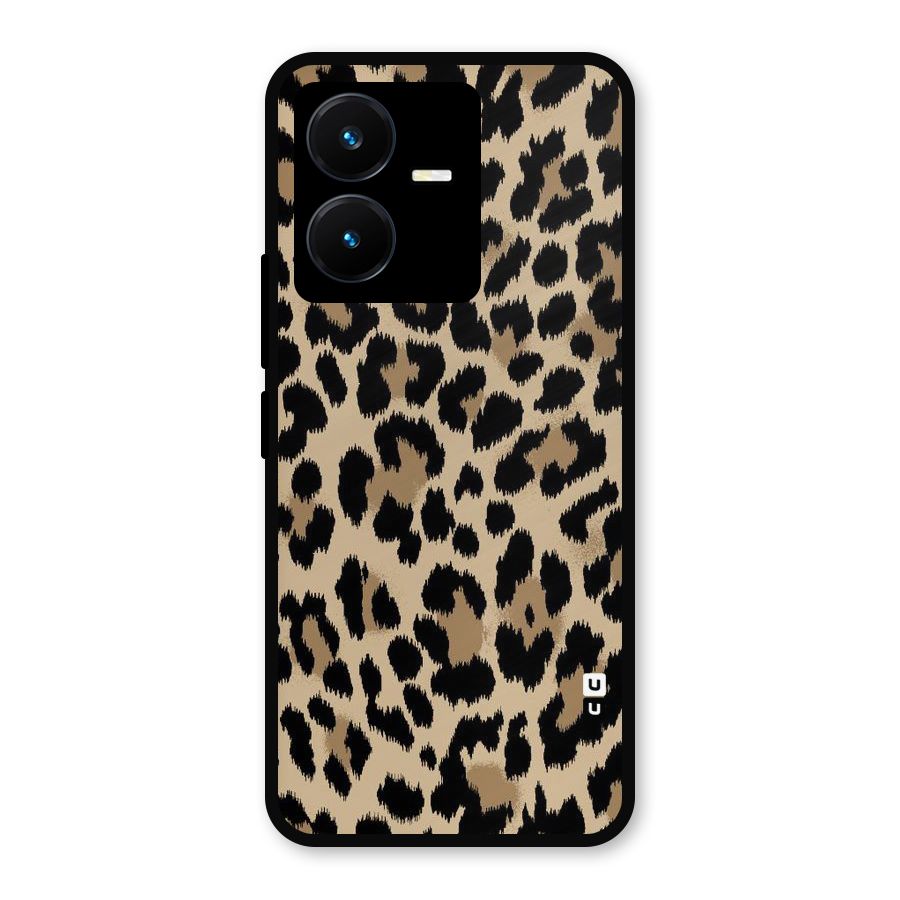 Brown Leapord Print Metal Back Case for Vivo Y22s