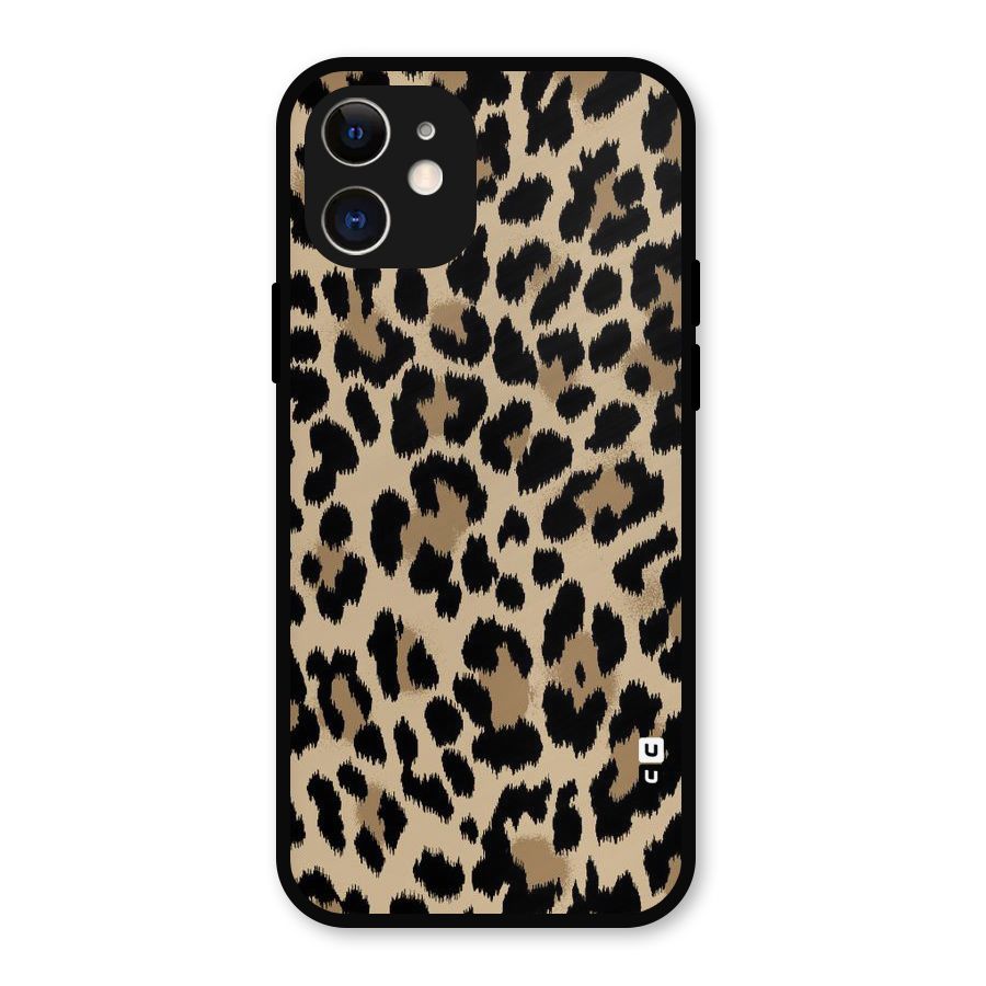 Brown Leapord Print Metal Back Case for iPhone 12