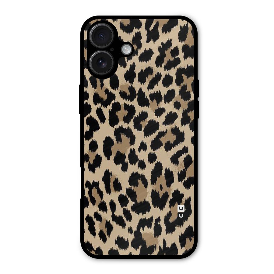 Brown Leapord Print Metal Back Case for iPhone 16 Plus