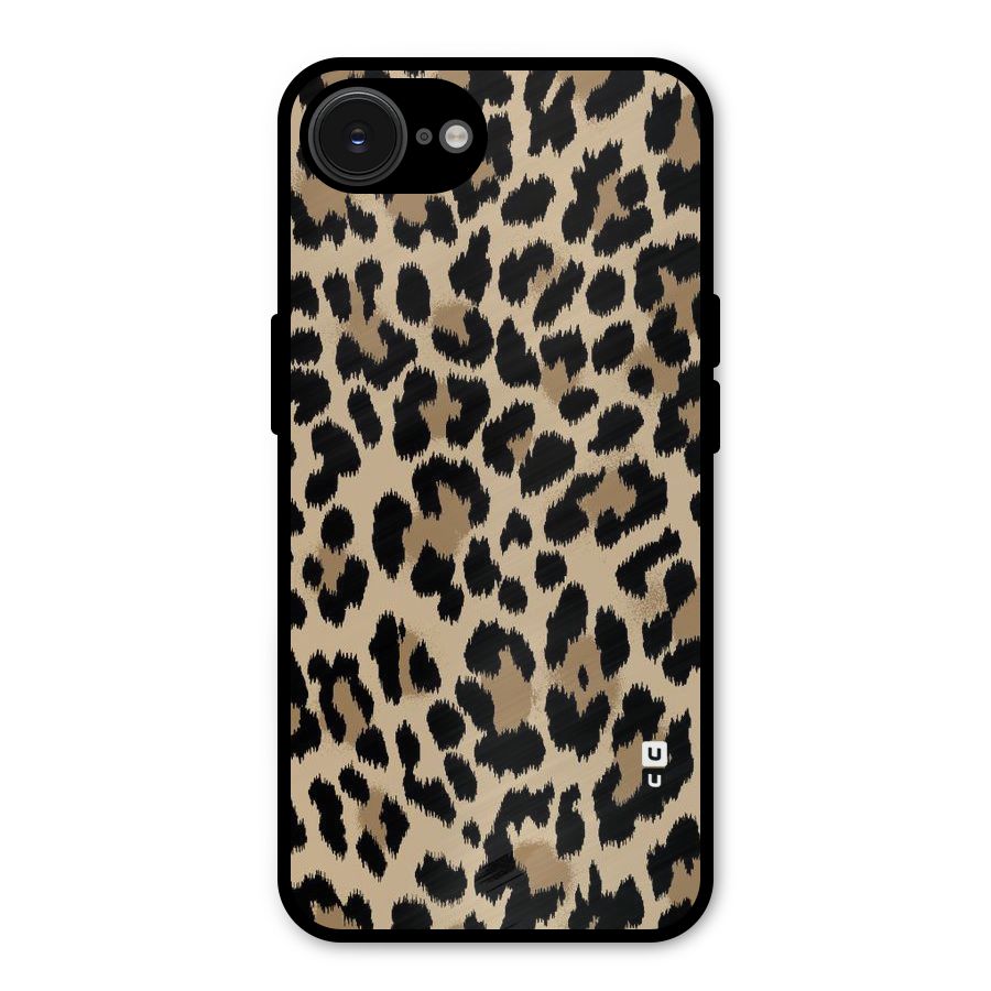 Brown Leapord Print Metal Back Case for iPhone 16e