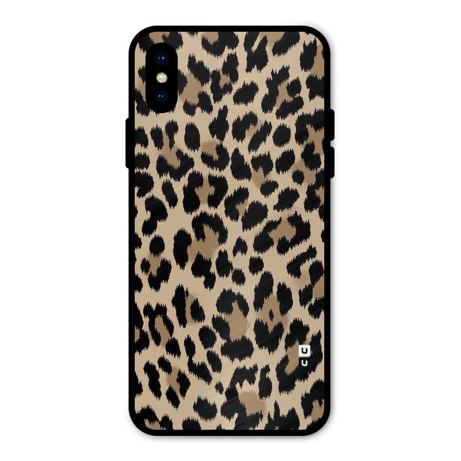 Brown Leapord Print Metal Back Case for iPhone X