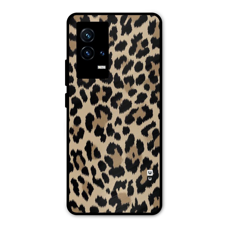 Brown Leapord Print Metal Back Case for iQOO 9 5G