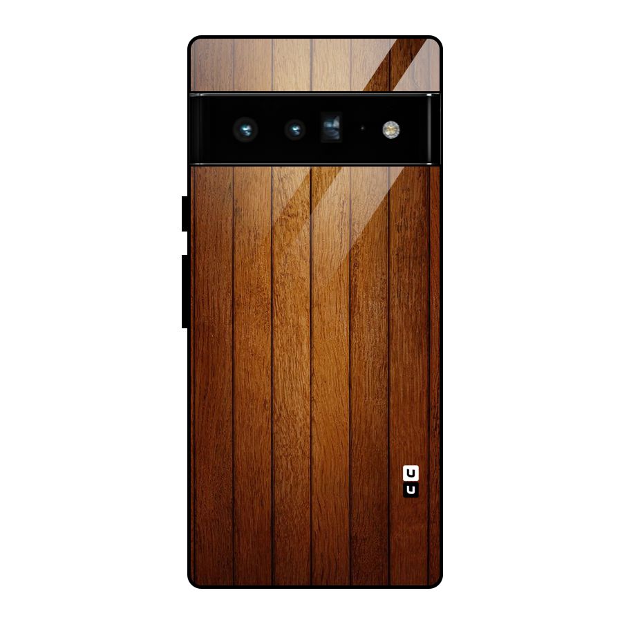 Brown Wood Design Glass Back Case for Google Pixel 6 Pro