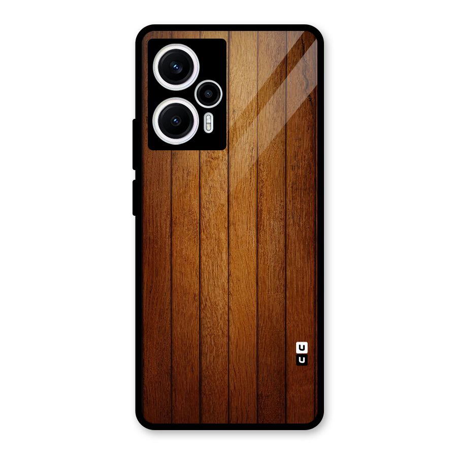 Brown Wood Design Glass Back Case for Poco F5