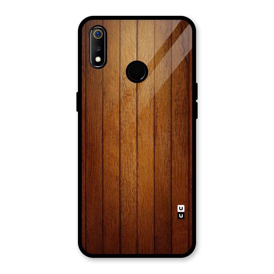 Brown Wood Design Glass Back Case for Realme 3i