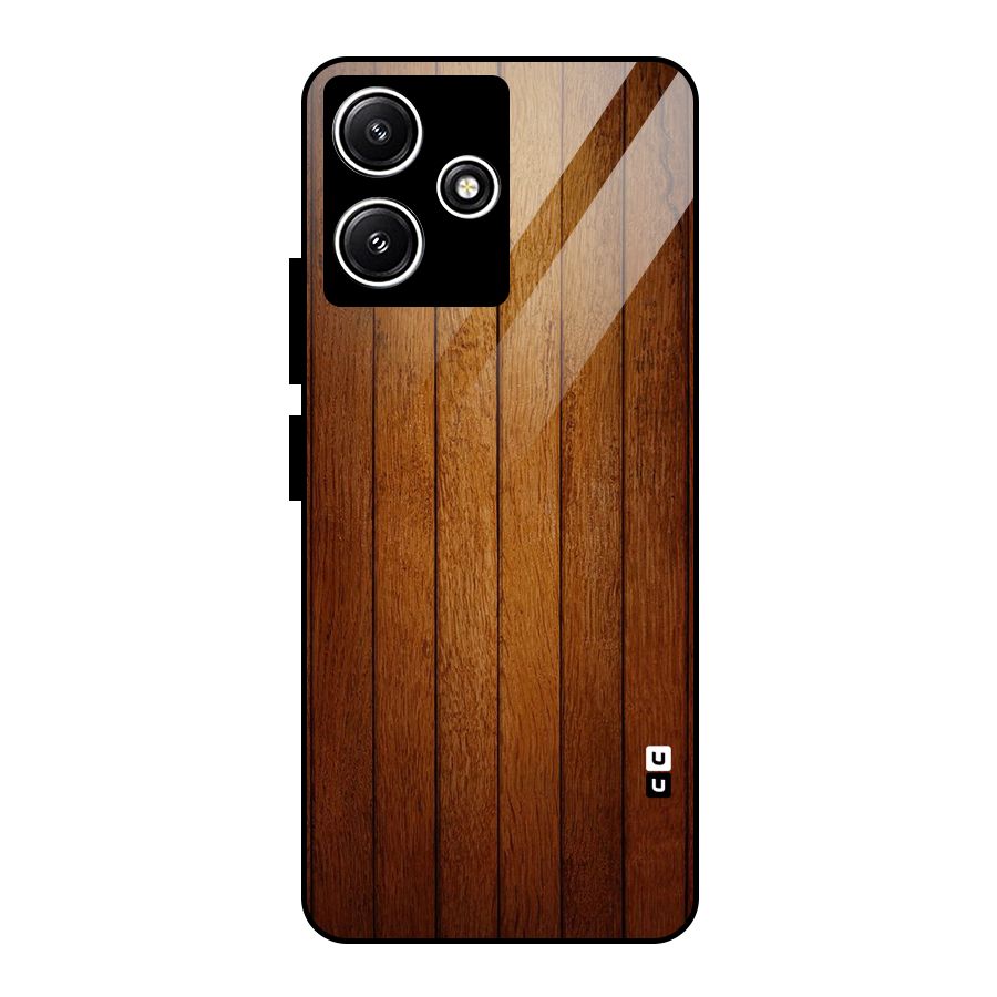 Brown Wood Design Glass Back Case for Redmi 12 5G