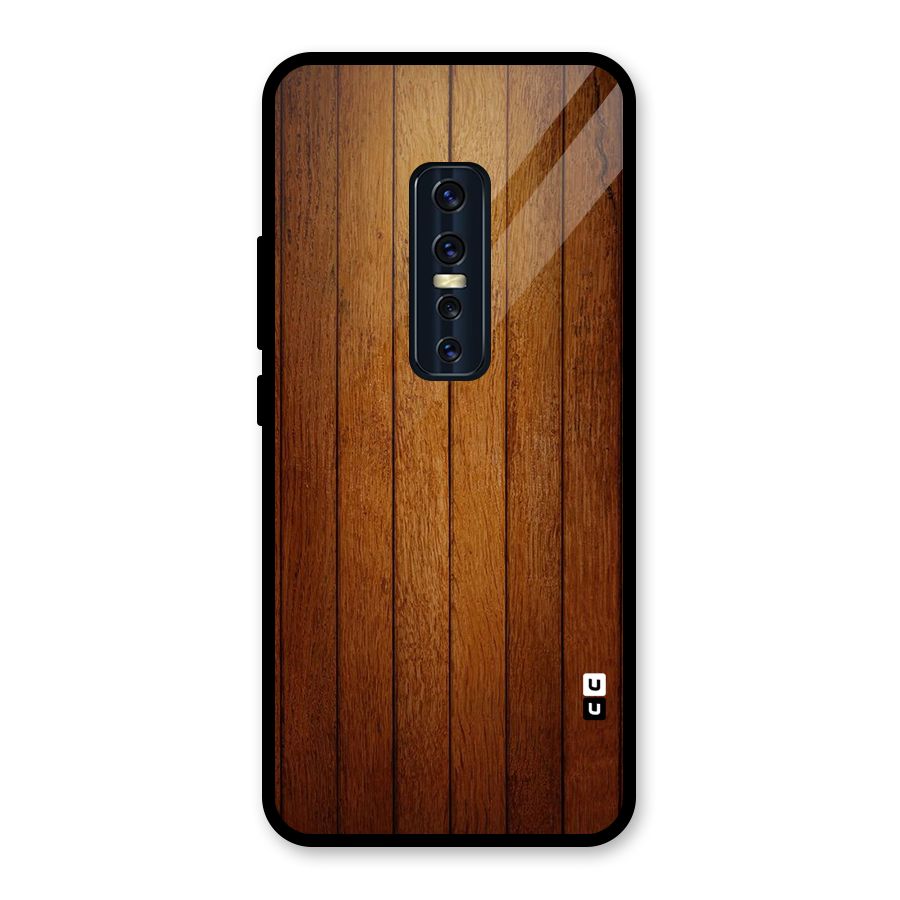 Brown Wood Design Glass Back Case for Vivo V17 Pro