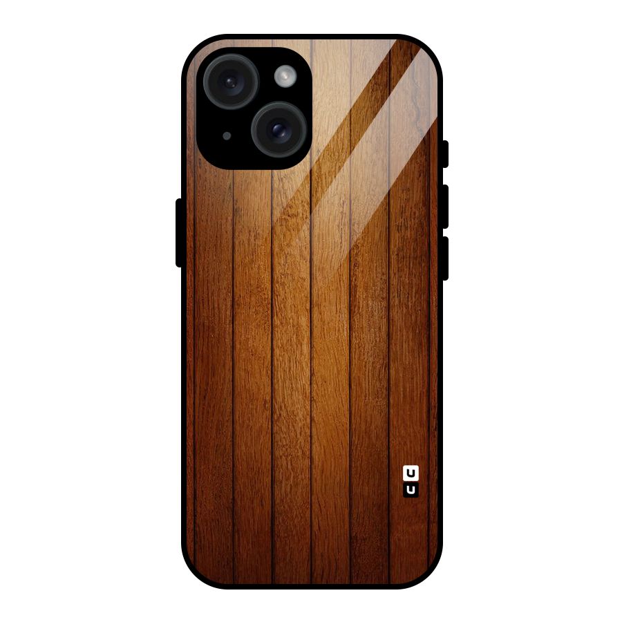 Brown Wood Design Glass Back Case for iPhone 15