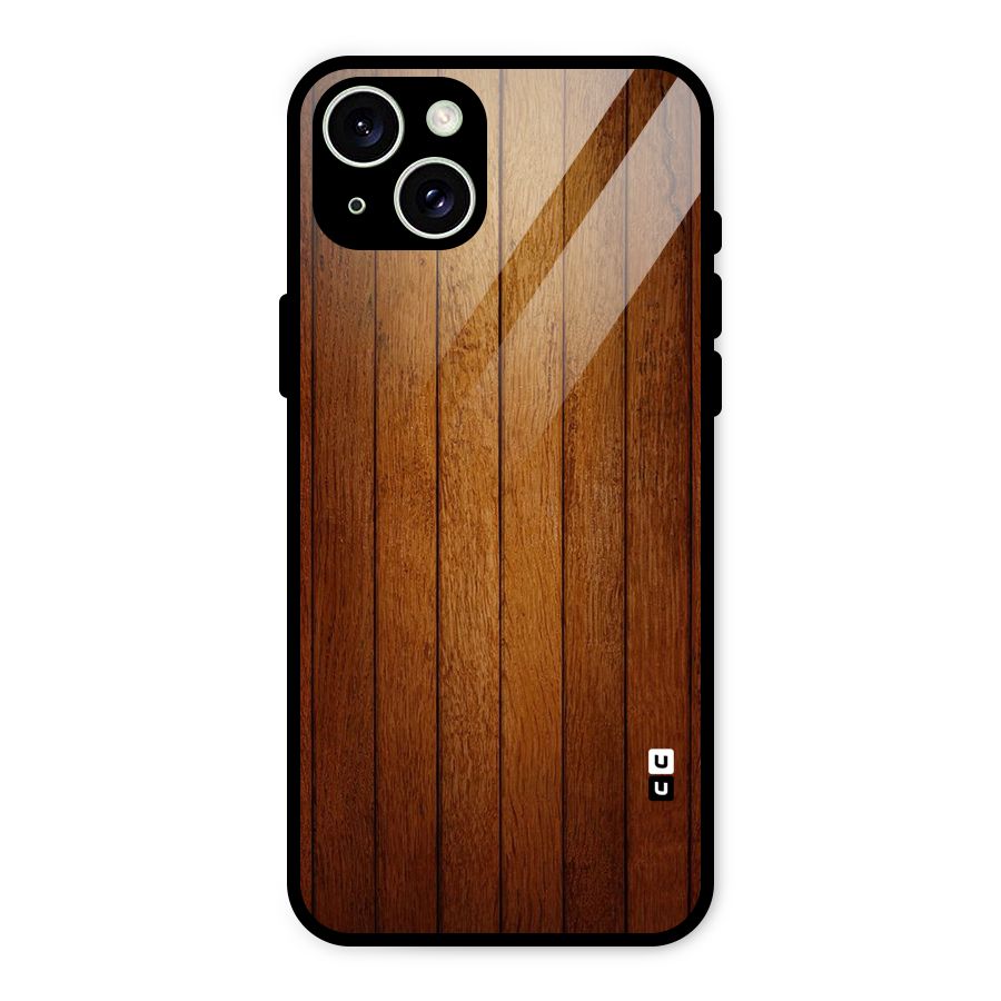 Brown Wood Design Glass Back Case for iPhone 15 Plus