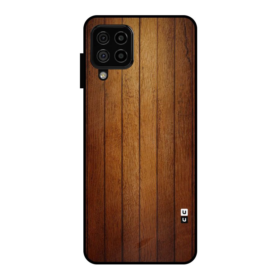 Brown Wood Design Metal Back Case for Galaxy A22 4G