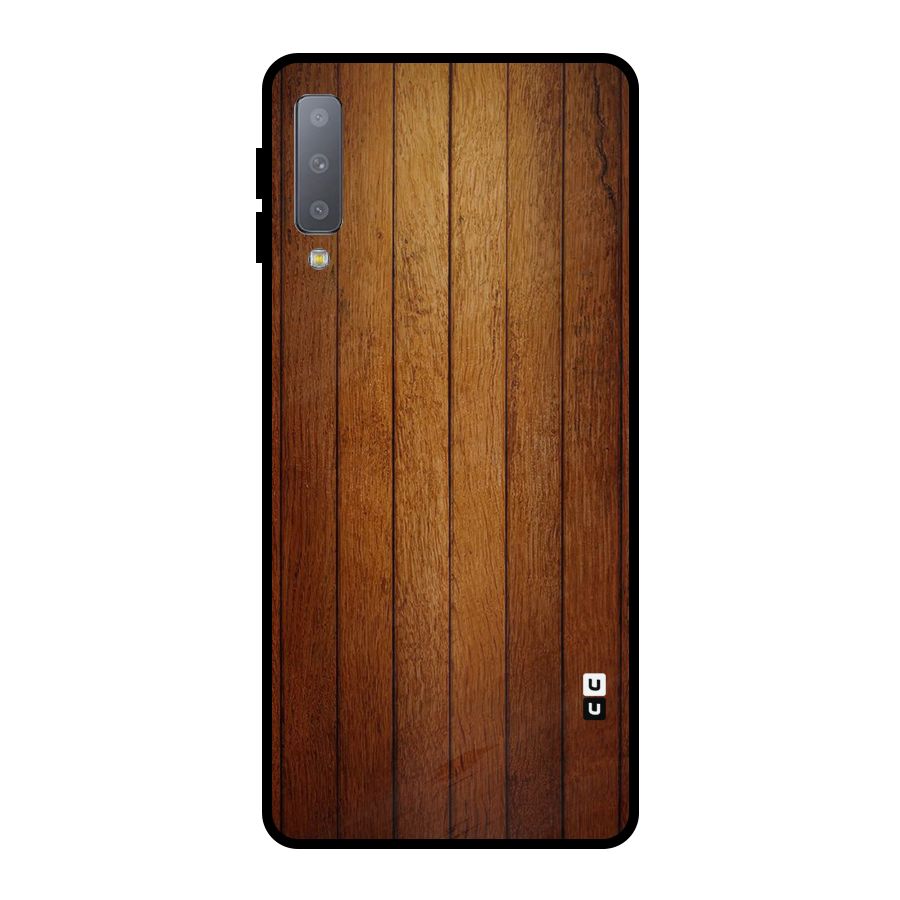 Brown Wood Design Metal Back Case for Galaxy A7 (2018)