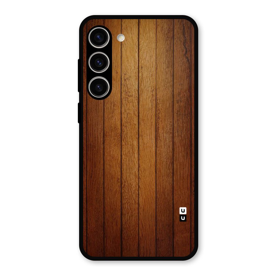 Brown Wood Design Metal Back Case for Galaxy S23 Plus