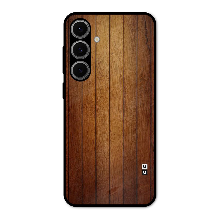 Brown Wood Design Metal Back Case for Galaxy S24 FE
