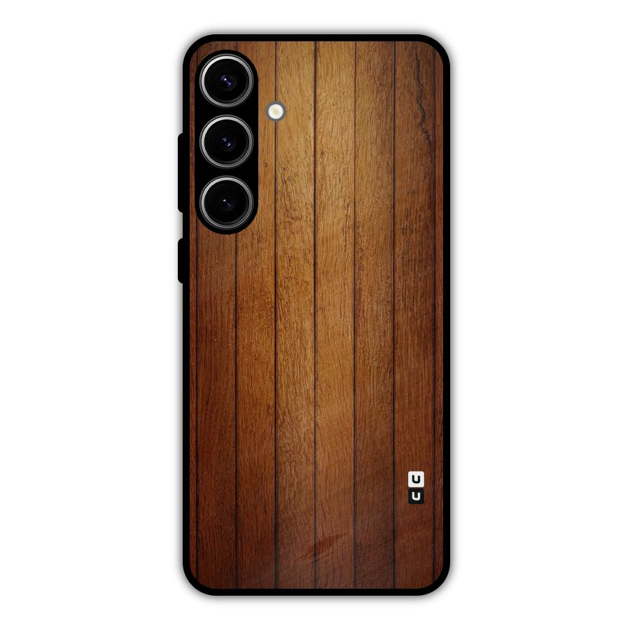 Brown Wood Design Metal Back Case for Galaxy S24 Plus