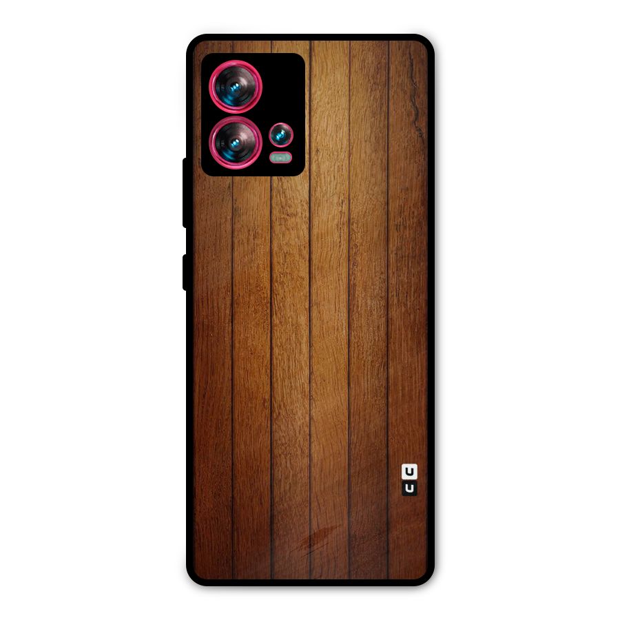 Brown Wood Design Metal Back Case for Motorola Edge 30 Fusion