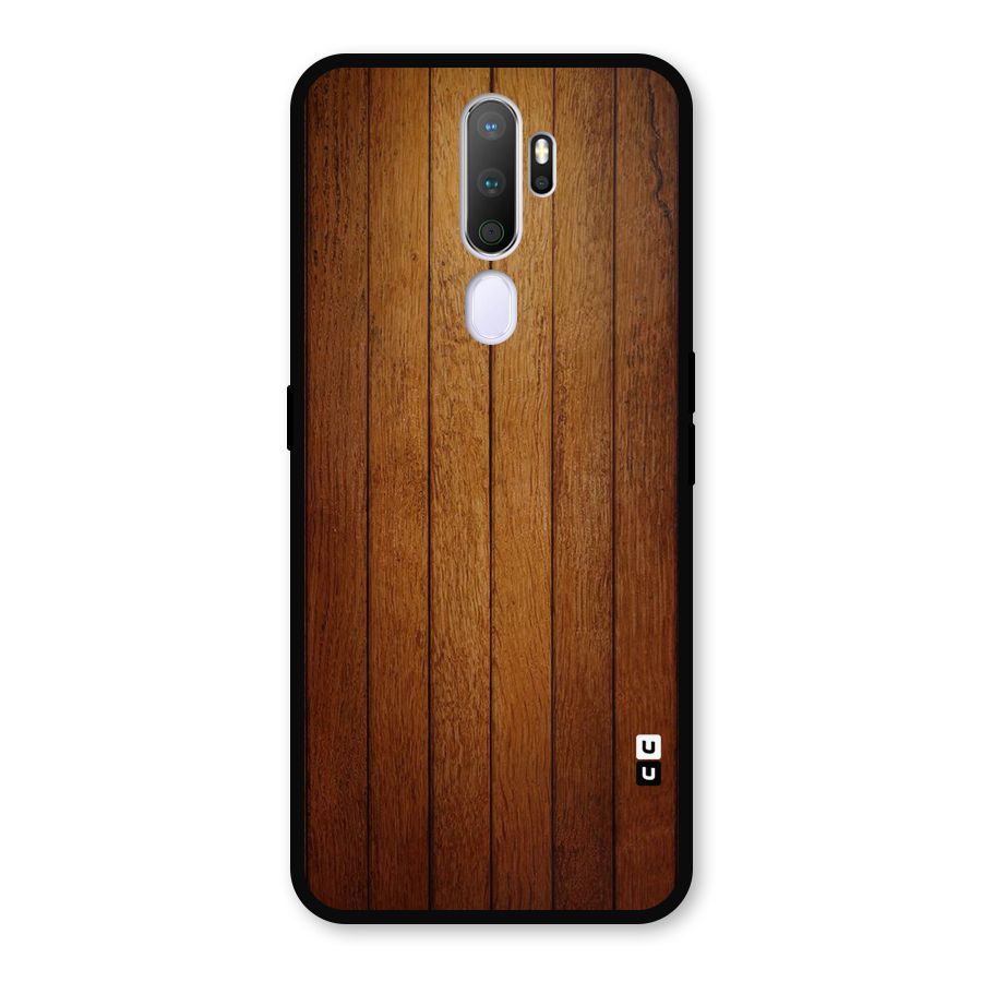 Brown Wood Design Metal Back Case for Oppo A5 (2020)