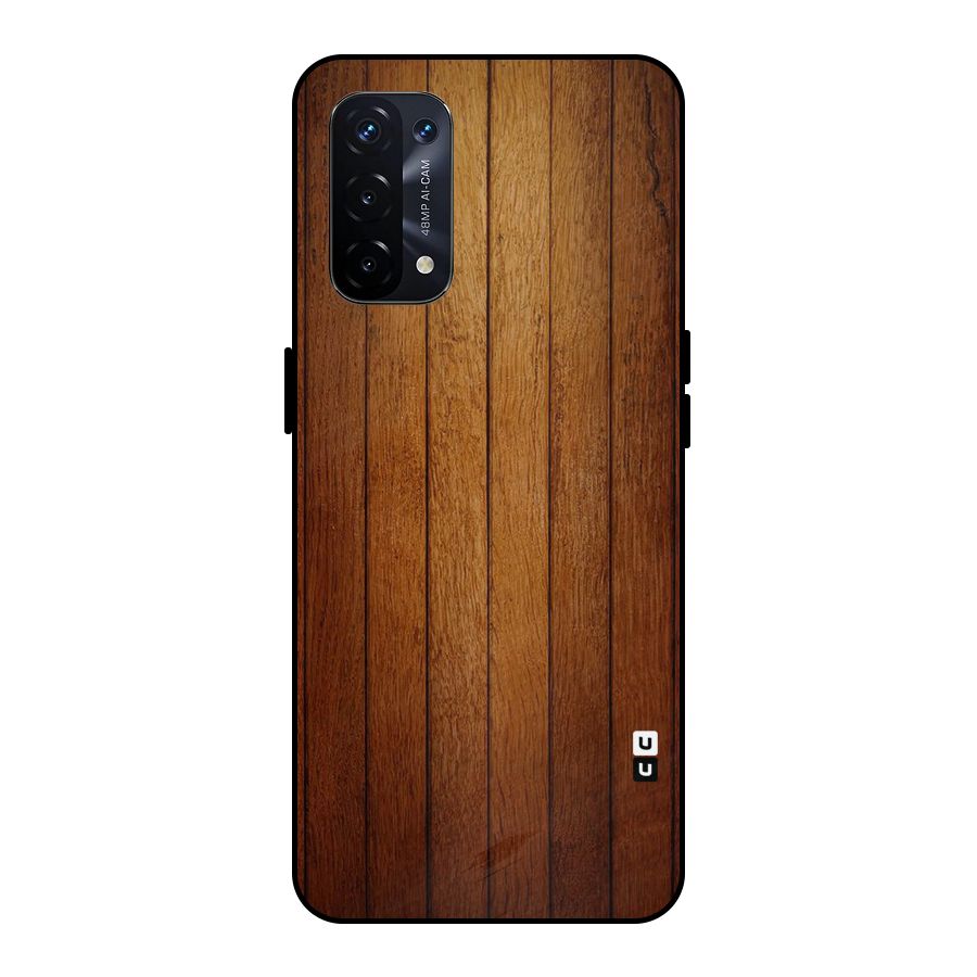 Brown Wood Design Metal Back Case for Oppo A74 5G
