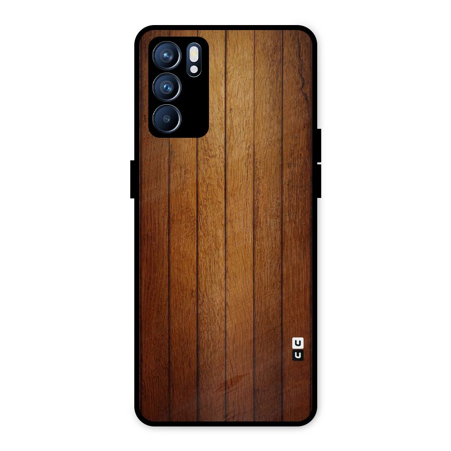 Brown Wood Design Metal Back Case for Oppo Reno6 5G