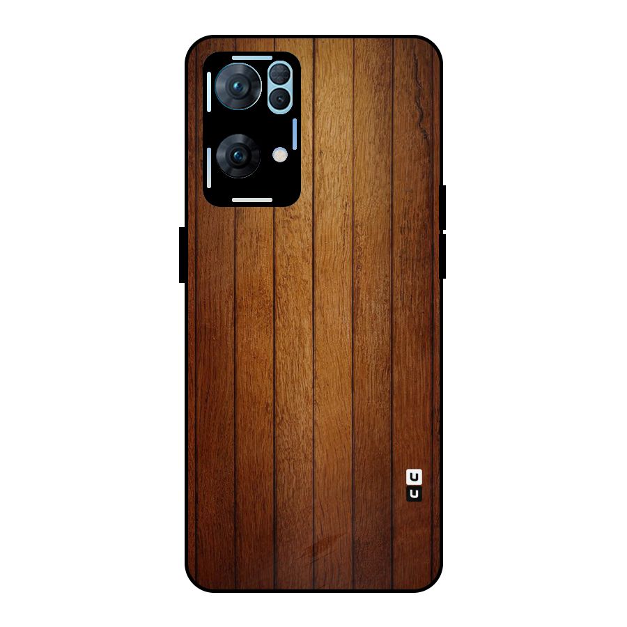 Brown Wood Design Metal Back Case for Oppo Reno7 Pro 5G
