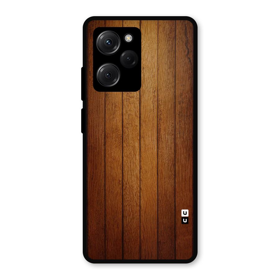 Brown Wood Design Metal Back Case for Poco X5 Pro