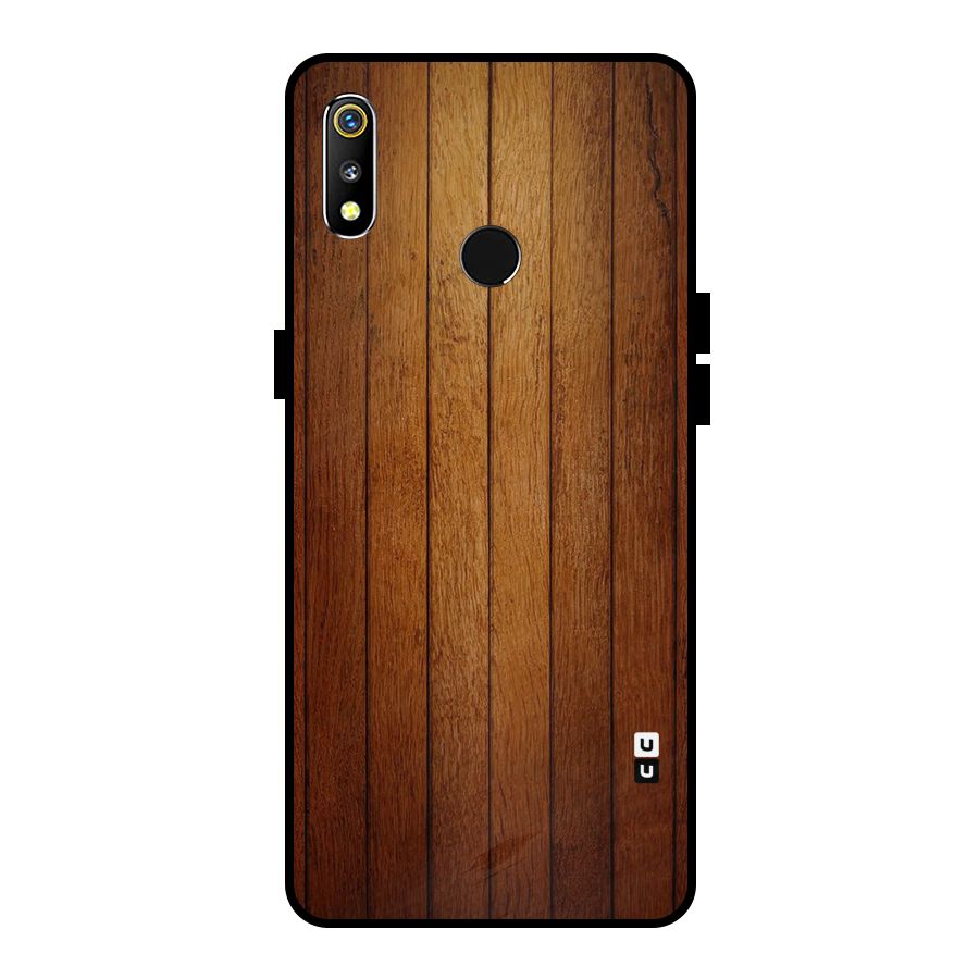 Brown Wood Design Metal Back Case for Realme 3i