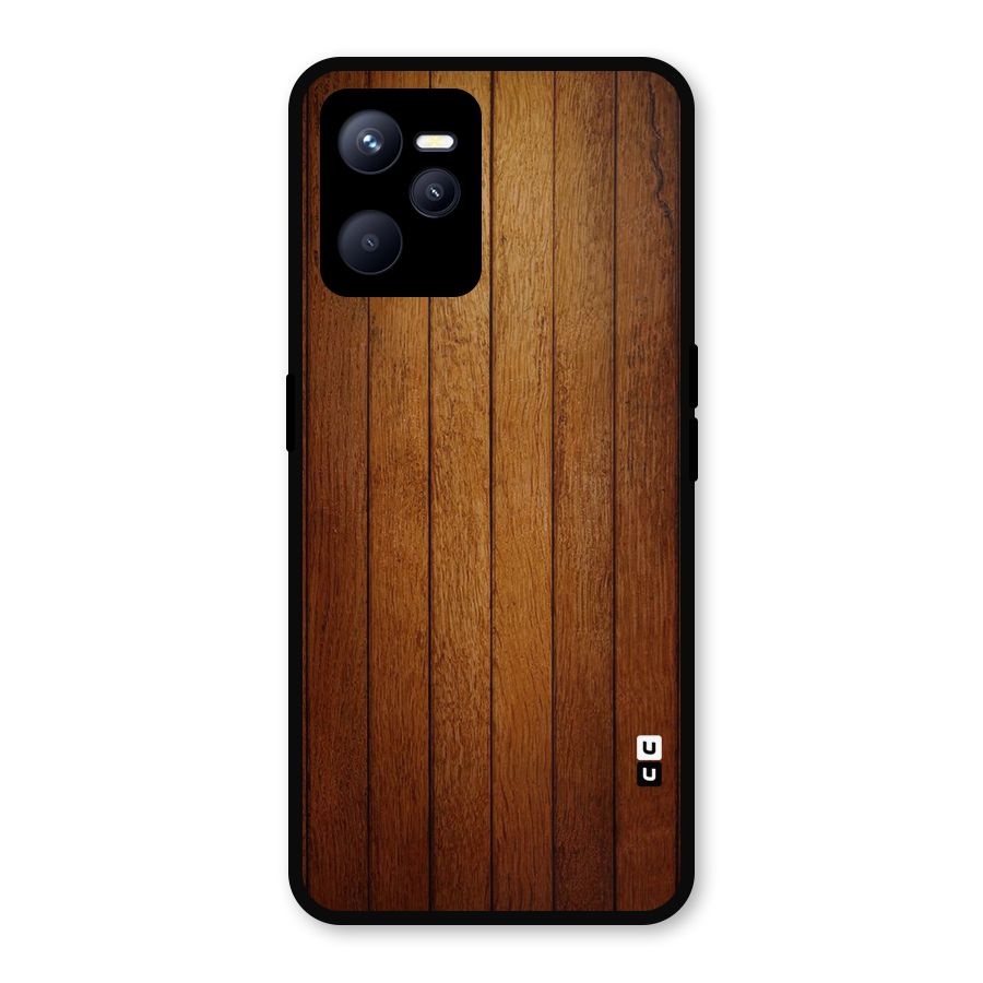 Brown Wood Design Metal Back Case for Realme C35