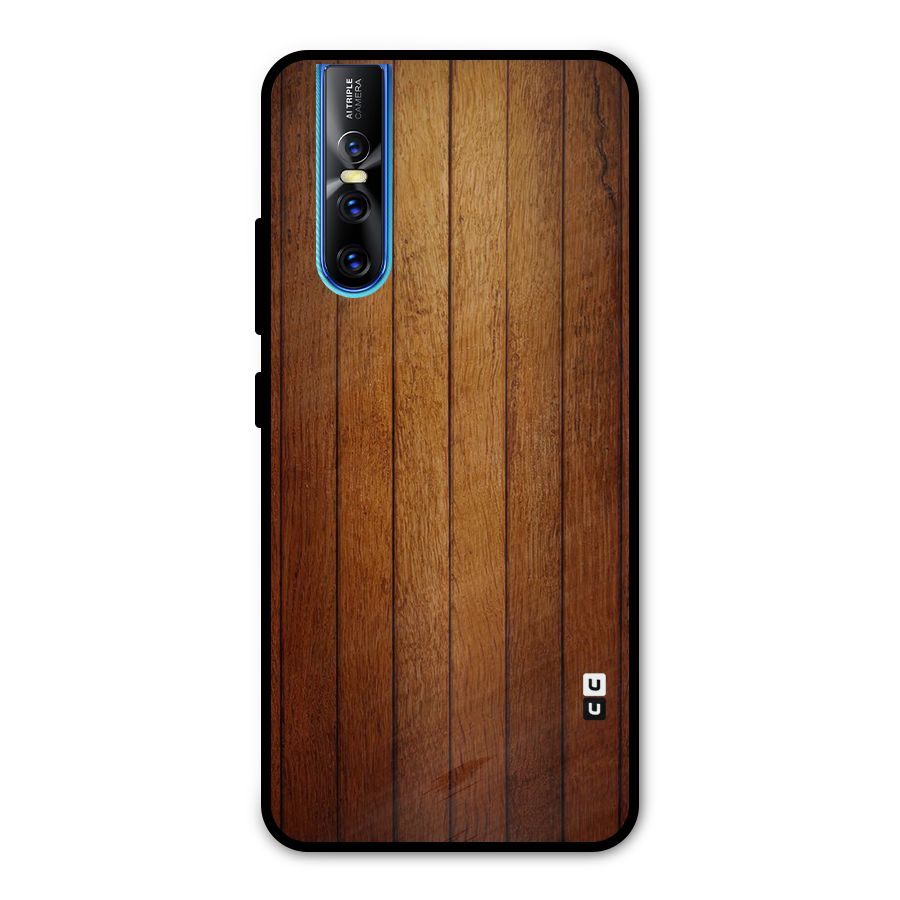 Brown Wood Design Metal Back Case for Vivo V15 Pro