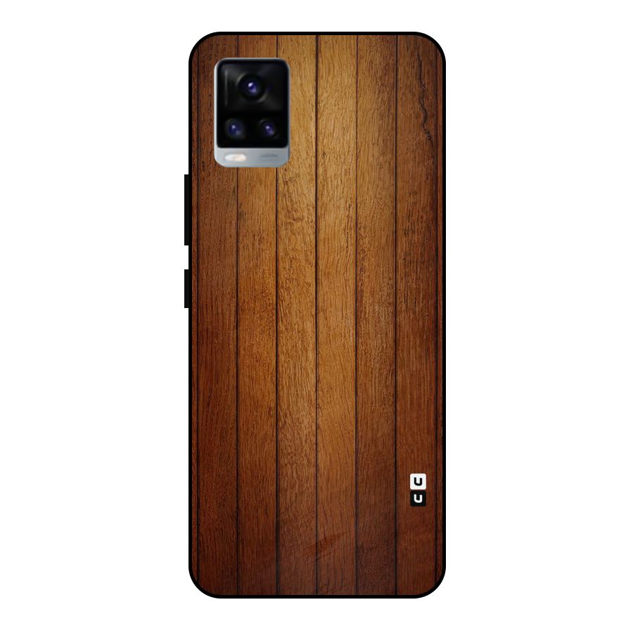Brown Wood Design Metal Back Case for Vivo V20 2021